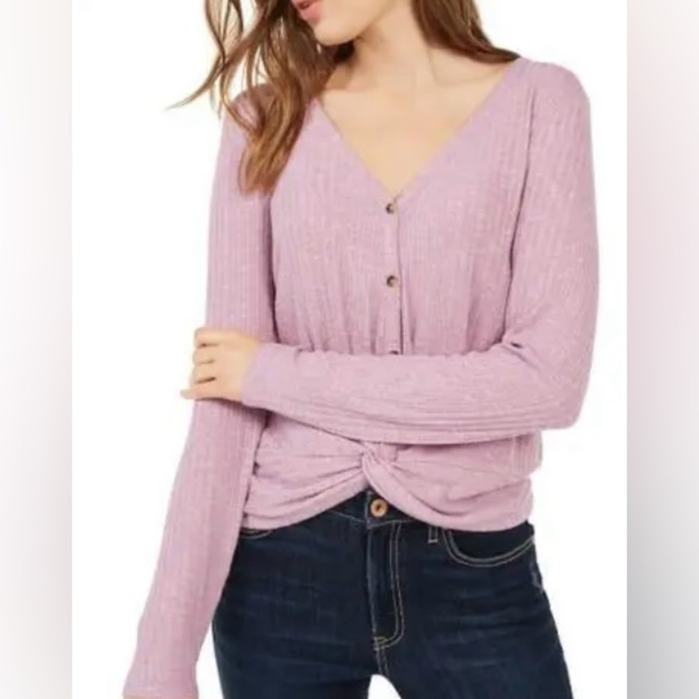 Hippie rose juniors twist-front button-up top purple